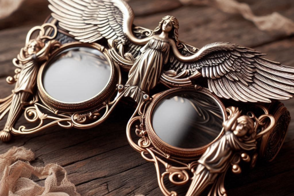 folding victorian lorgnette glasses with winged angel handle