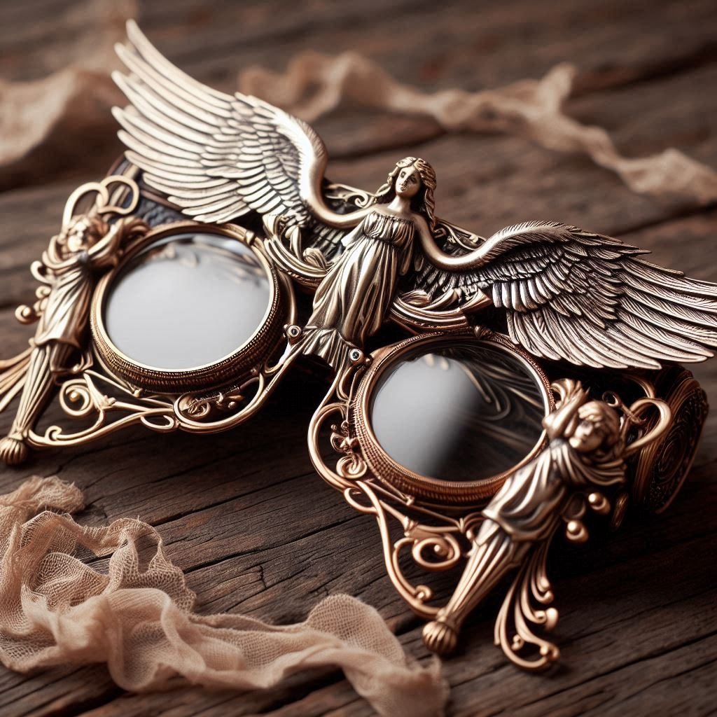 folding victorian lorgnette glasses with winged angel handle